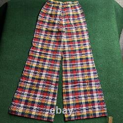 Vintage Hippy Pantalons Femmes 9 Red Plaid Bell Bottom 60s 70s USA High Waist Flare