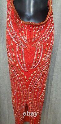 Vintage Jags Wear Red Perled Sequin Halter Cocktail Robe De Cocktail Taille Femme XL