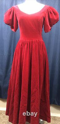 Vintage Laura Ashley Femmes Rouge Velevt Puff Sleeve Dress Taille 8