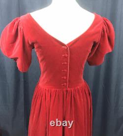 Vintage Laura Ashley Femmes Rouge Velevt Puff Sleeve Dress Taille 8