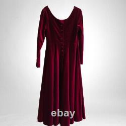 Vintage Laura Ashley Velvet Dress Taille 14 Red Dramatic Gothic Christmas Maxi