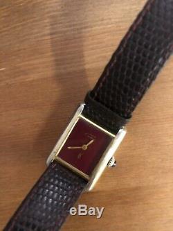Vintage Must De Cartier Vermeil Réservoir En Cuir D'origine Bracelet Handwind 20 MM W337