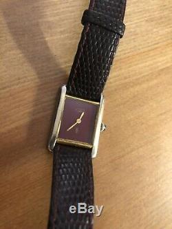 Vintage Must De Cartier Vermeil Réservoir En Cuir D'origine Bracelet Handwind 20 MM W337