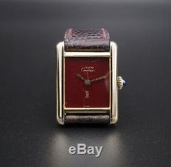 Vintage Must De Cartier Vermeil Réservoir En Cuir D'origine Bracelet Rare Cadran De 20 MM W337