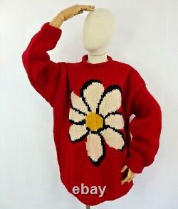 Vintage Pachamama 90s Iconique Fleur Rouge Maisy Pull Pull En Laine Chunky 18 L