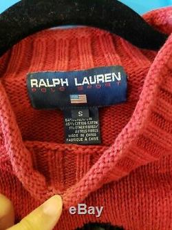 Vintage Ralph Lauren Polo Sport Ours Main Pull Rouge Équestre Petit