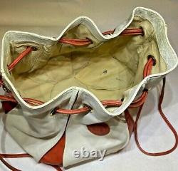 Vintage Rare Authentic Gucci Bucket Bag Cuir Blanc & Rouge Made In Italy