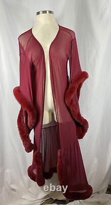 Vintage Red Sheer Nylon Faux Fourrure Trim Robe Femmes Taille Grande Robe