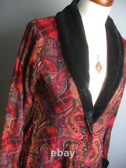 Vintage Rouge Duster Dress Coat 8 10 Velours Boho Victorian Retro Smoking Veste