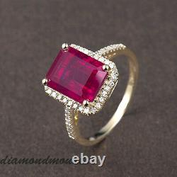 Vintage Solide Diamant Or Jaune Naturel 14k Blood Ruby Ventage Halo Anneau