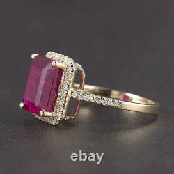Vintage Solide Diamant Or Jaune Naturel 14k Blood Ruby Ventage Halo Anneau