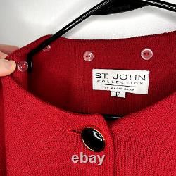 Vintage St John Femmes 12 Rouge Santana Knit Long Cardigan Veste Epaules Pads