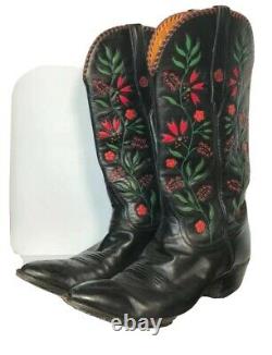 Vintage Stallion Boot Company Handmade Cowboy Boots Rouge Vert Noël Sz 8 1/2