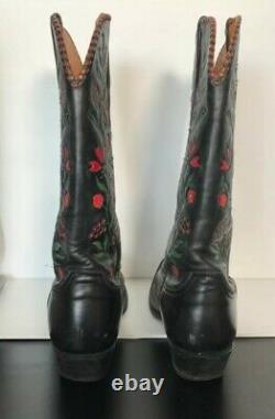Vintage Stallion Boot Company Handmade Cowboy Boots Rouge Vert Noël Sz 8 1/2