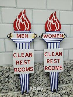 Vintage Standard Oil Porcelaine Signe Gas Station Salle De Bain Torche Hommes Femmes Toilettes