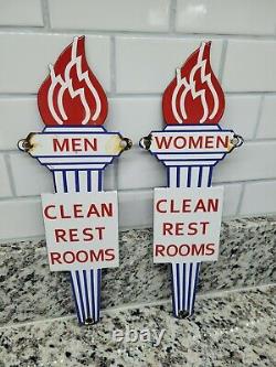 Vintage Standard Oil Porcelaine Signe Gas Station Salle De Bain Torche Hommes Femmes Toilettes