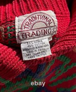 Vintage Traditional Trading Co Femmes Sz L Rouge Main Tricoter Ours De Chandail De Noël
