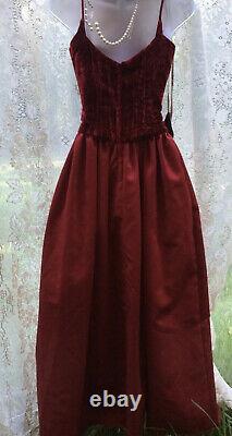 Vintage Velours Rouge Foncé Satin Gothique Bustier Robe De Bal Maxi Prom Robe
