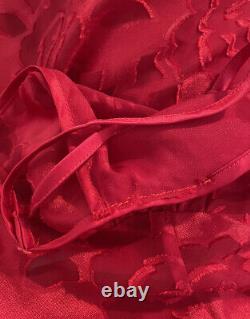 Vintage Victoria Secred Rouge Satin Dentelle Brûlure Florale Rose Slit Slip Robe L