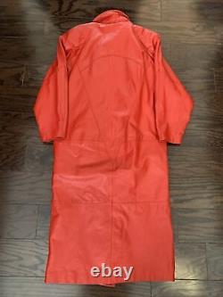 Vintage Wilsons Rouge Cuir Longueur Complete Duster Trench Coat Snap Femmes Sz Small