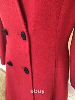 Vintage Windsmoor Laine Rouge Coat Avec Noir Détail Taille 10 Fabuleux