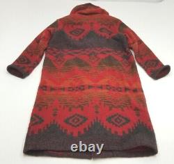 Vintage Woolrich Sud-ouest Aztec Laine Blanket Long Veste Taille De Manteau XL Rouge
