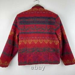 Vintage Woolrich Wool Navajo 5 Bouton Southwestern Blanket Sz Petite Veste Rouge