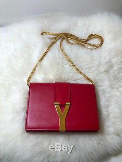 Vintage Yves Saint Laurent Ysl Mini Y Ligne Rouge Sac Bandoulière En Cuir Rare