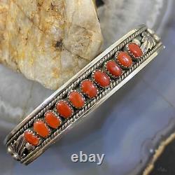 Vintage Zuni Native American Argent Coral Row Bracelet Pour Les Femmes