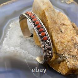 Vintage Zuni Native American Argent Coral Row Bracelet Pour Les Femmes