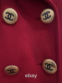 Vinture De Chanel 7k 1990s Veste En Manteau Rouge 38 40 42 44 46 6 8 10 Logo M L 1991 90s