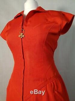 Vrai 60 / 70s Vintage Emanuel Ungaro Robe Taille 8 Rouge Mod Retro Zipper Futuriste