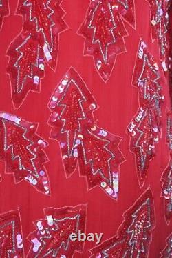 Vtg 80s Flapper Sequin Trophée Épouse Perlé Red Robe Iridescent Gown Silk M