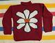 Vtg 90s Ecuador Made Hand Knit Wool Double Sided Red Flower Sweater L