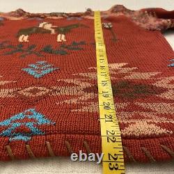Vtg 90s Sz Grand Ralph Lauren Polo Country Hand Tricot Native Pony Aztec Sweater