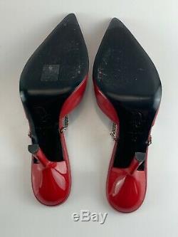 Vtg Christian Dior Chaussures Taille 40 Pompes En Cuir Rouge 9 Chaîne Étoile Rosso Pelle