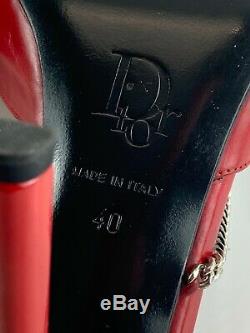 Vtg Christian Dior Chaussures Taille 40 Pompes En Cuir Rouge 9 Chaîne Étoile Rosso Pelle