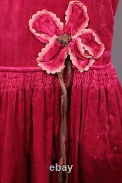 Vtg Femme 20s Magenta / Robe De Velours Rouge Sz L 1920s