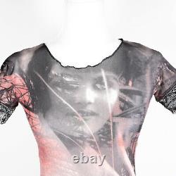 Vtg Jean Paul Gaultier Sheer Top Wearable Art Graphic Woman Stretch Black/red M