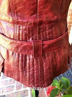 Vtg Leather Women's Sz S Red 4/6 Leather Vintage Moto Jacket Retro 80's