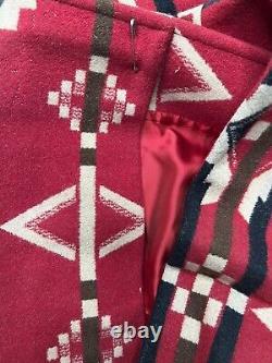 Vtg Pendleton Western Red Aztec Pattern Laine Longueur Complete Button Up Veste Manteau
