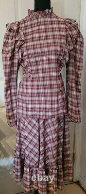 Vtg Quatre Saisons Femmes Sz 12 Chemise & Robe De Jupe Bouton De L'ouest Victorian Plaid