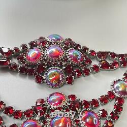 Vtg Ruby Rouge Verre Strass Bracelet Choker Clip Earring Demi Qualité