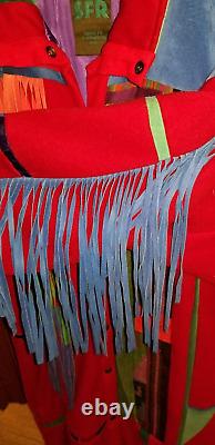 Vtg Santa Fe Recreations Long Coat Red Wool Leather Southwestern Fringe Tribal