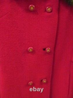 Vtg Stevens Hockanum Dbl Breasted Long Red Wool Boucle Coat Mink Collar S/m