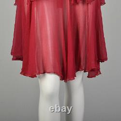 Xxs 1920 Sheer Rouge Rouge Rouge Soie Ardoise Robe Volants Art Déco Vtg 20s